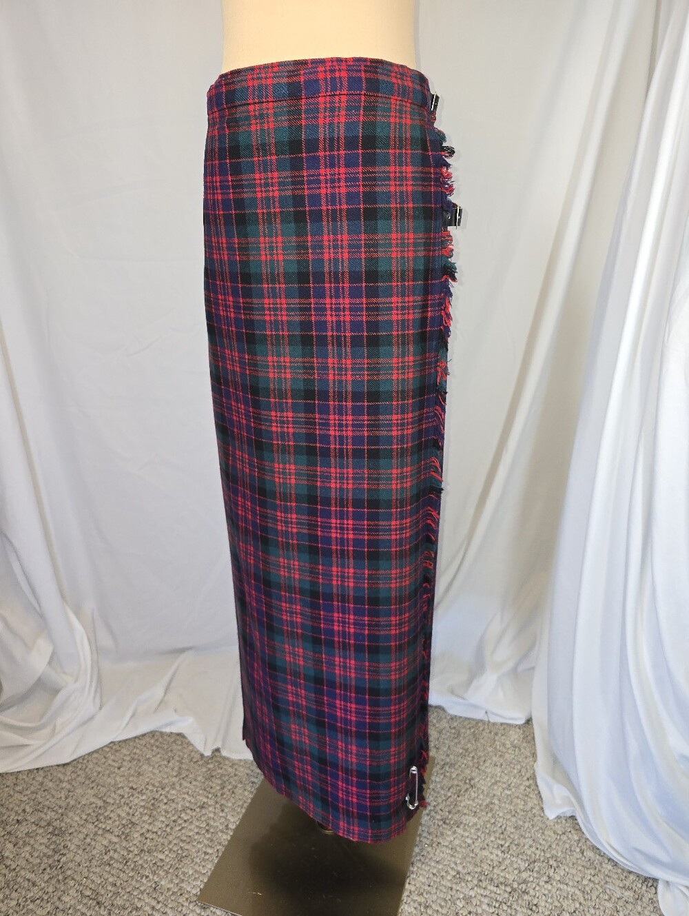 Vintage Classic Red, Green, Blue, And Black Plaid Long Kilt Skirt